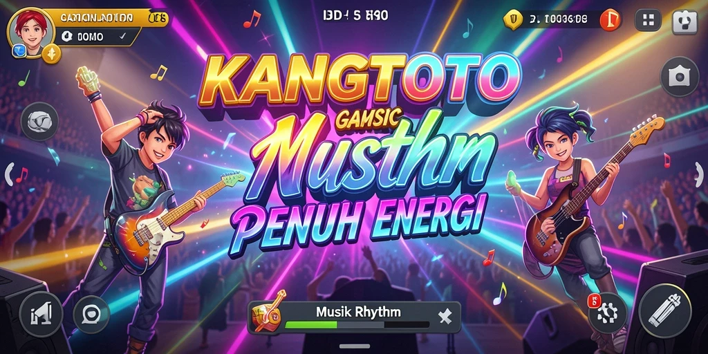 Screenshot antarmuka KANGTOTO menampilkan gameplay musik rhythm yang menarik.
