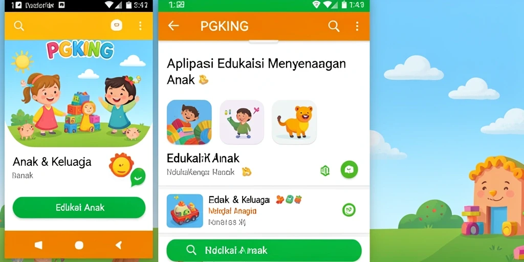 Antarmuka menarik dan edukatif dari PGKING untuk anak-anak.