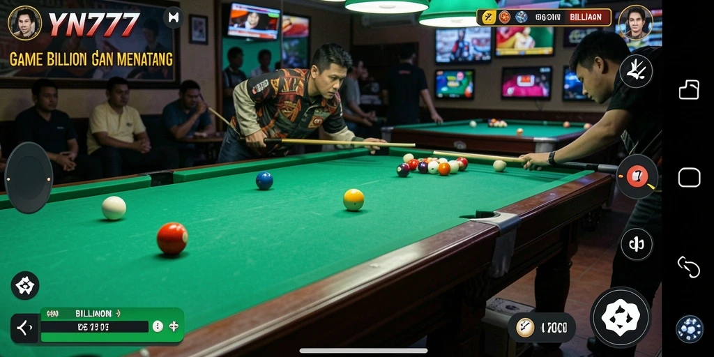 Antarmuka YN777 menampilkan meja billiard yang realistis dan menarik.
