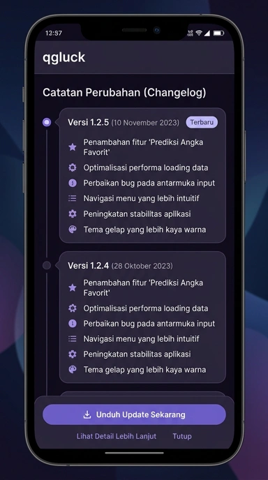 Tampilan riwayat versi qgluck